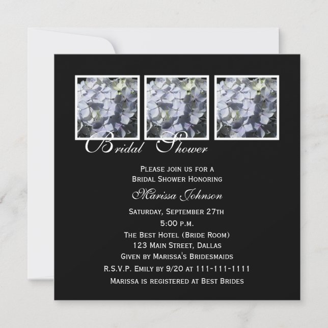 Invitation à la douche nuptiale — Hydrangées bleue (Devant)
