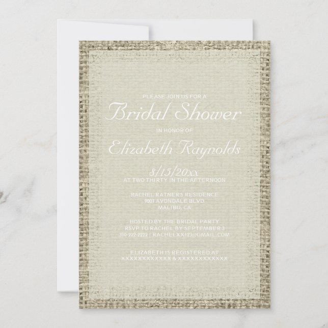 Invitation à la douche nuptiale Ivory Burlap (Devant)
