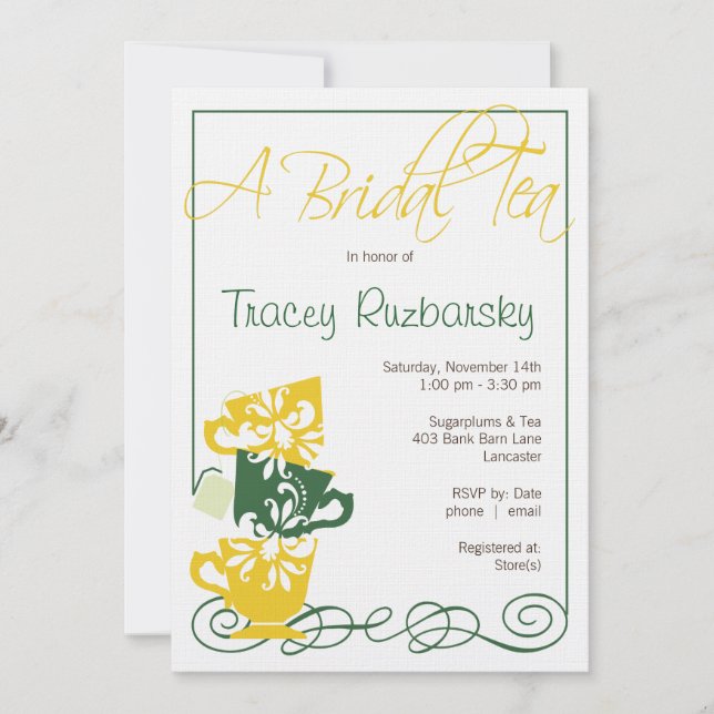 Invitation à la douche nuptiale jaune et verte | T (Devant)