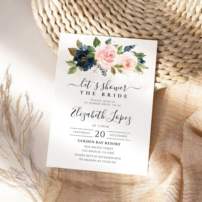 Invitation à la douche nuptiale marine et rose pâl (Créateur téléchargé)