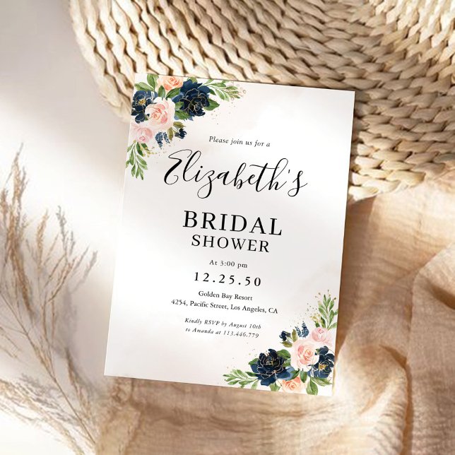Invitation à la douche nuptiale marine et rose pâl (Créateur téléchargé)