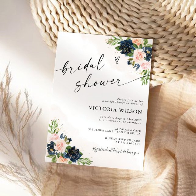 Invitation à la douche nuptiale marine et rose pâl (Créateur téléchargé)