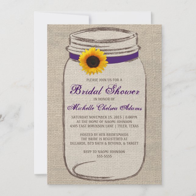 Invitation à la douche nuptiale Mason Jar (Devant)