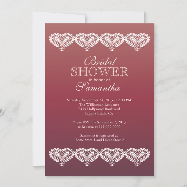 Invitation à la douche nuptiale moderne Ombre Lace (Devant)