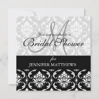 Invitation à la douche nuptiale Monogramme noir à