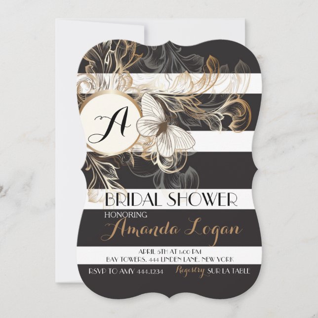 Invitation à la douche nuptiale noire en or (Devant)