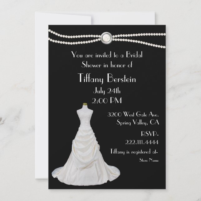 Invitation à la douche nuptiale noire et blanche (Devant)
