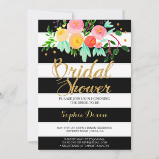 Invitation à la douche nuptiale noire et blanche