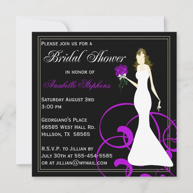 Invitation à la douche nuptiale noire et violette (Devant)