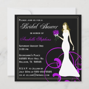 Invitation à la douche nuptiale noire et violette