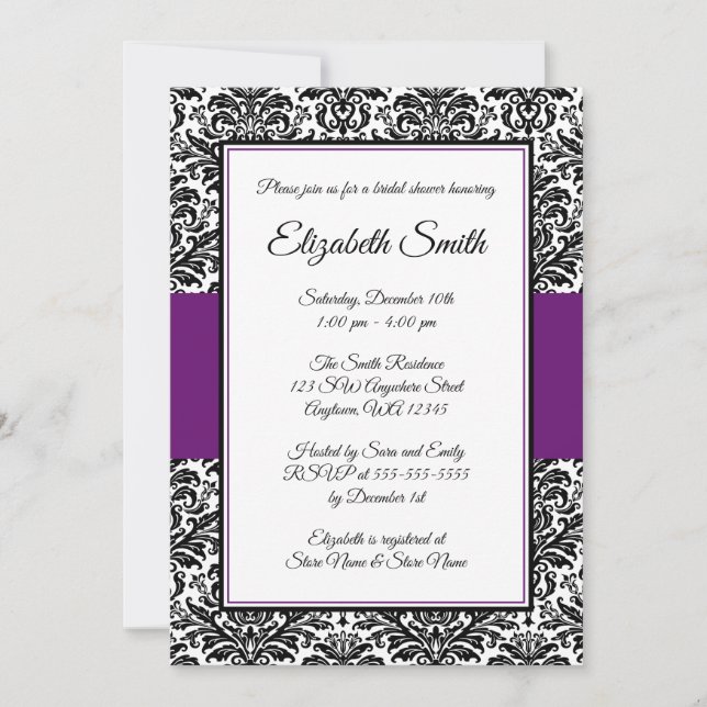 Invitation à la douche nuptiale noire et violette  (Devant)
