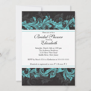 Invitation à la douche nuptiale noire Fancy Blue D
