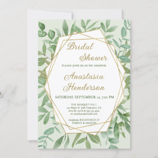 Invitation à la douche nuptiale or et verdure