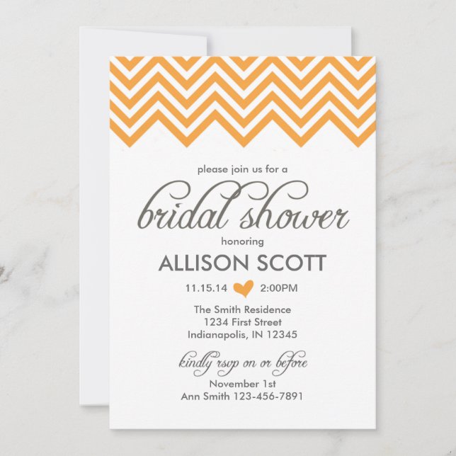 Invitation à la douche nuptiale Orange Chevron (Devant)