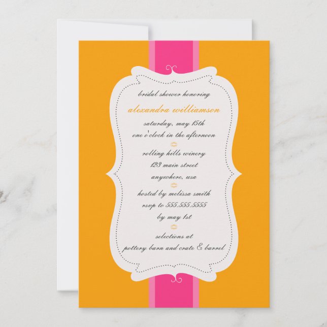 Invitation à la douche nuptiale {Orange & Pink} (Devant)
