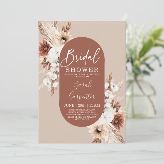 Invitation à la douche nuptiale Pampas en terre cu (Debout devant)