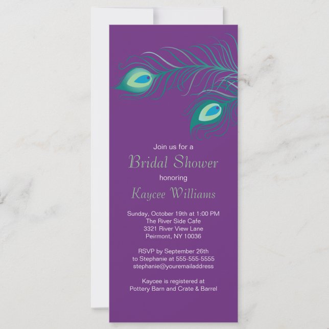 Invitation à la douche nuptiale Peacock Feathers (Devant)