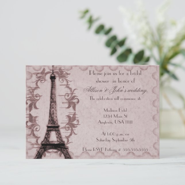 Invitation à la douche nuptiale Pink Paris Grunge (Debout devant)