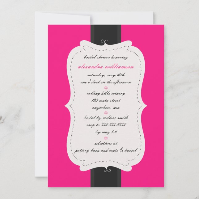 Invitation à la douche nuptiale Posh {Pink & Black (Devant)