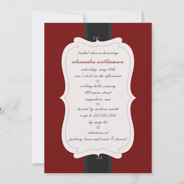 Invitation à la douche nuptiale Posh {Rouge & Noir (Devant)
