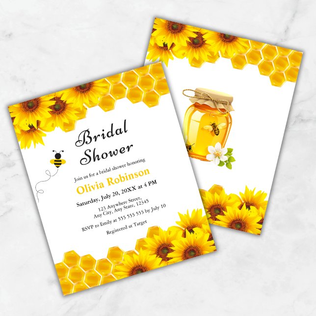 Invitation à la douche nuptiale pour le miel jaune (Budget Yellow Floral Honey Bee Bridal Shower Invitation )