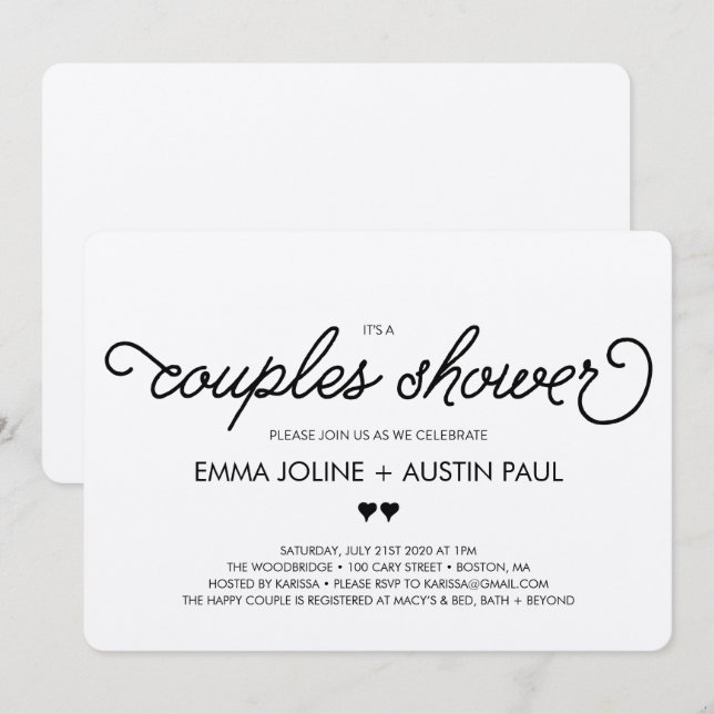 Invitation à la douche nuptiale pour les couples - (Devant / Derrière)
