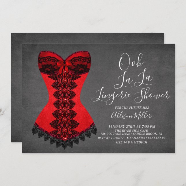 Invitation à la douche nuptiale Red Corset Lingeri (Devant / Derrière)
