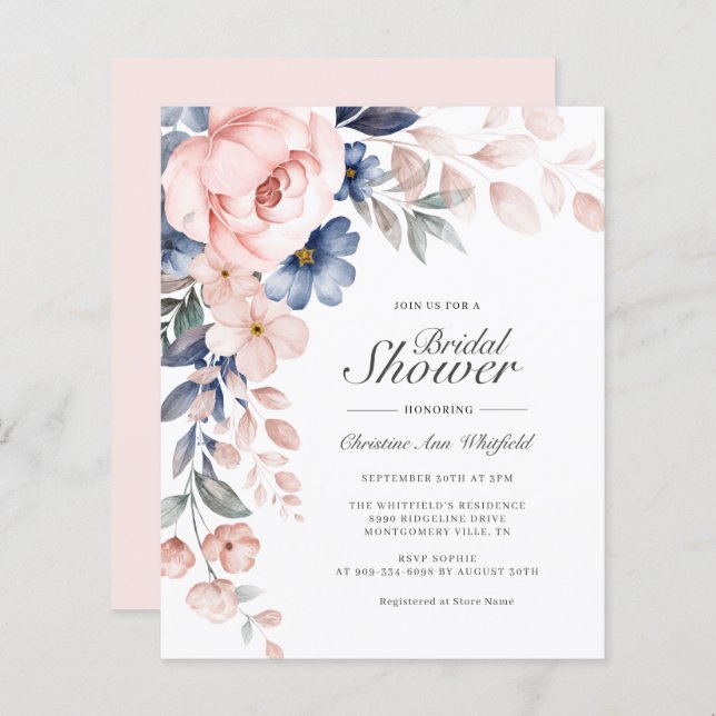 Invitation à la douche nuptiale rose (Devant / Derrière)