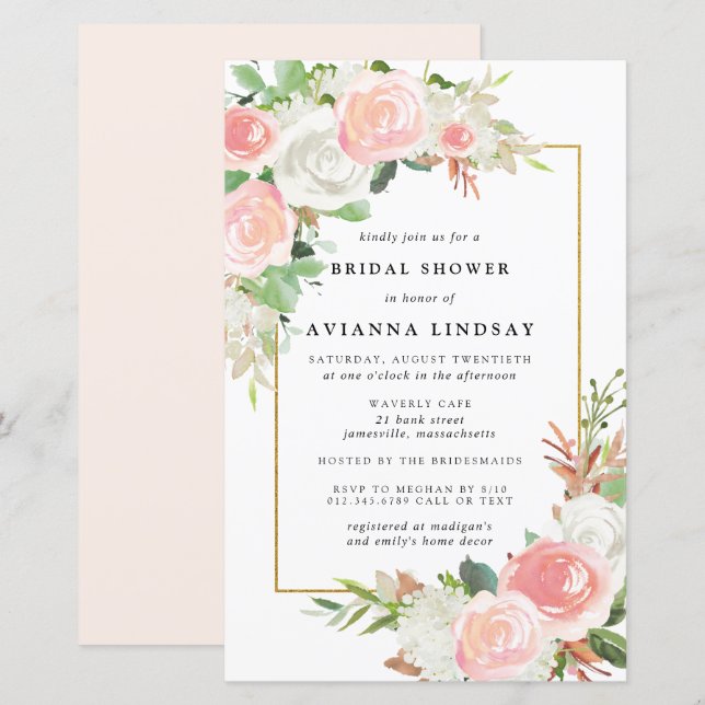 Invitation à la douche nuptiale rose blanc budget (Devant / Derrière)