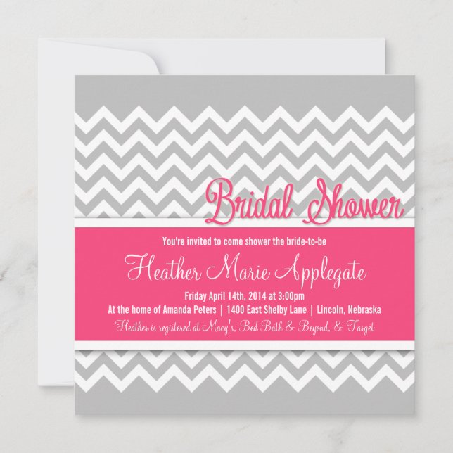 Invitation à la douche nuptiale rose Chevron (Devant)