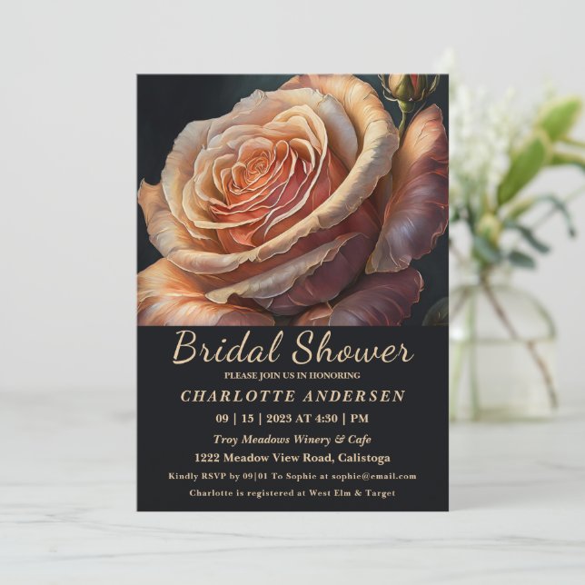 Invitation à la douche nuptiale Rose de couleur Pe (Debout devant)