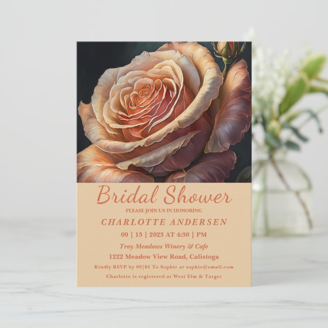 Invitation à la douche nuptiale Rose de couleur Pe (Debout devant)