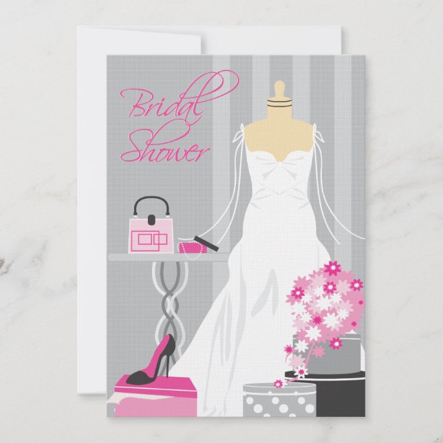 Invitation à la douche nuptiale| Rose et argent (Devant)
