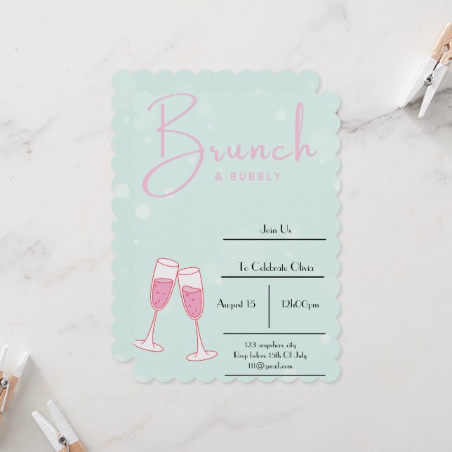 invitation à la douche nuptiale rose et bleu bébé (Devant/Arrière en situation)