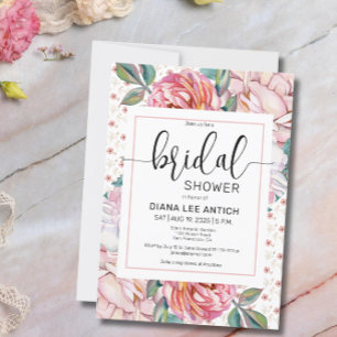 Invitation à la douche nuptiale rose florale