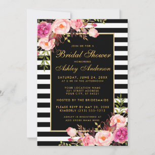 Invitation à la douche nuptiale rose florale or no