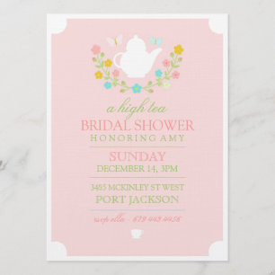 Invitation à la douche nuptiale rose haute thé