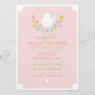 Invitation à la douche nuptiale rose haute thé