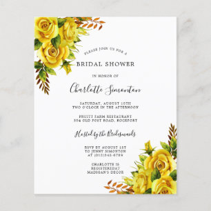 Invitation à la douche nuptiale rose jaune Budget