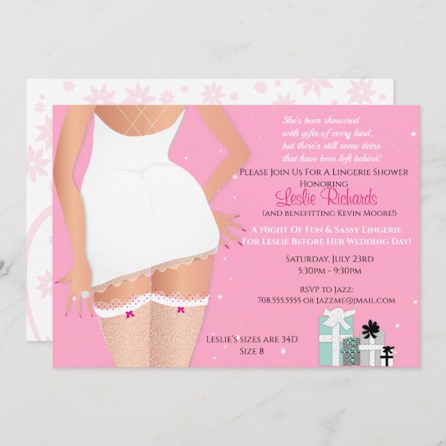 Invitation à la douche nuptiale rose Lingerie (Devant / Derrière)