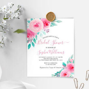 Invitation à la douche nuptiale rose & menthe Flor