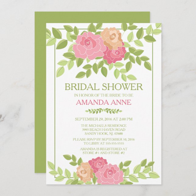 Invitation à la douche nuptiale rose moderne (Devant / Derrière)