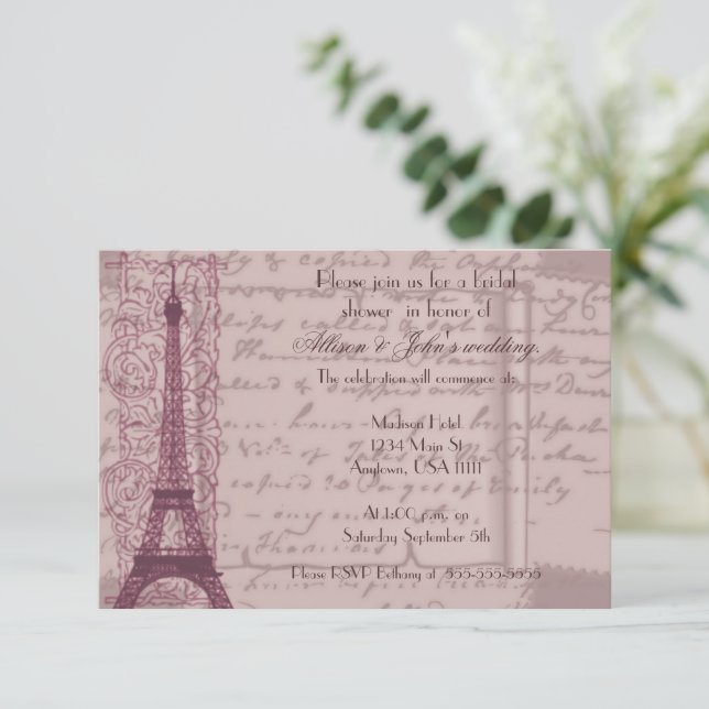 Invitation à la douche nuptiale rose parisienne (Debout devant)