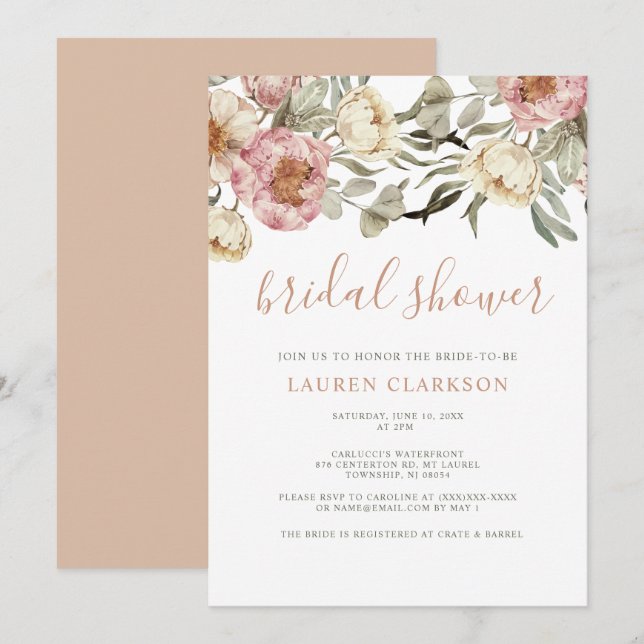Invitation à la douche nuptiale rose poussiéreux (Devant / Derrière)