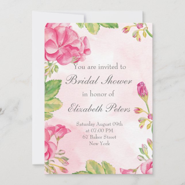 Invitation à la douche nuptiale rose Summerflowers (Devant)