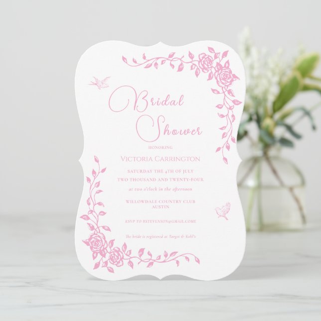 Invitation à la douche nuptiale rose Vintage (Debout devant)