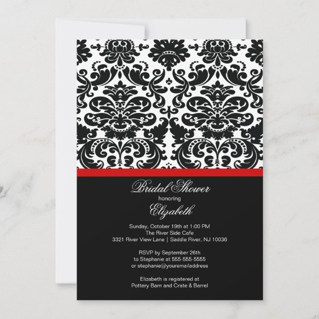 Invitation à la douche nuptiale rouge Damask (Devant)