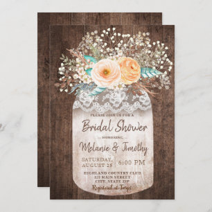 Invitation à la douche nuptiale Rustic Mason Jar B