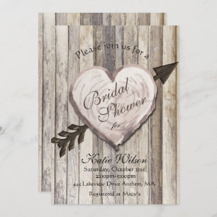 Invitation à la douche nuptiale Rustic Wood Heart
