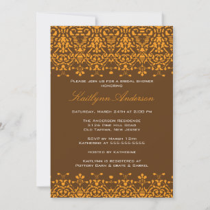 Invitation à la douche nuptiale Tangerine et Damas